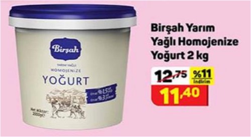 A101 Birşah Yarım Yağlı Homojenize Yoğurt 2 kg