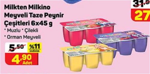 Milkten Milkino Meyveli Taze Peynir Çeşitleri 6x45 g image