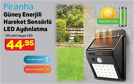 Piranha Güneş Enerjili Hareket Sensörlü Led Aydınlatma image