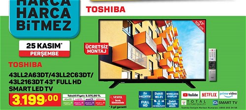 Toshiba 43LL2A63DT/43LL2C63DT/43L2163DT 43" Full HD Smart Led Tv image