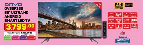 Onvo OV55F350 55" Ultra HD Android Smart Led Tv image