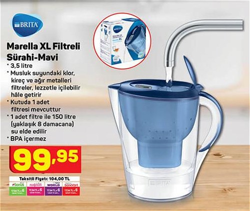 Brita Marella XL Filtreli Sürahi Mavi 3.5 litre image