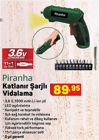 Piranha Katlanır Şarjlı Vidalama 3,6 V image