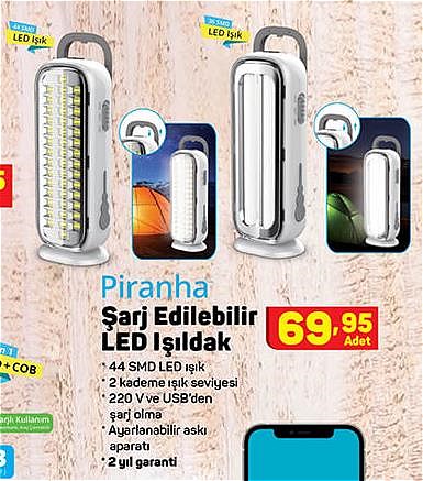 Piranha Şarj Edilebilir Led Işıldak image