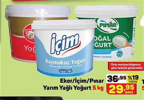 Eker/İçim/Pınar Yarım Yağlı Yoğurt 5 kg image