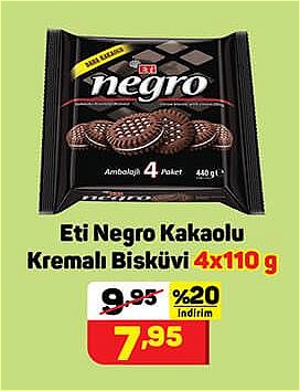 Eti Negro Kakaolu Kremalı Bisküvi 4x110 g image