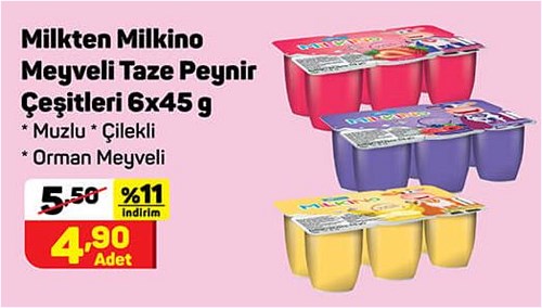 Milkten Milkino Meyveli Taze Peynir Çeşitleri 6x45 g image