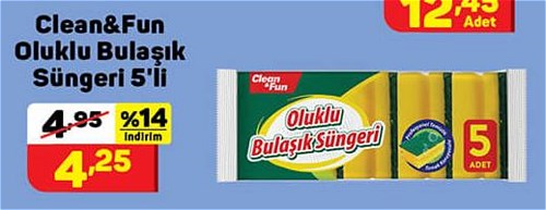 Clean&Fun Oluklu Bulaşık Süngeri 5'li  image