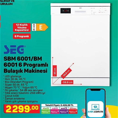 Seg SBM 6001/BM 6001 6 Programlı Bulaşık Makinesi image