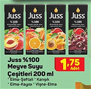 Juss %100 Meyve Suyu Çeşitleri 200 ml image