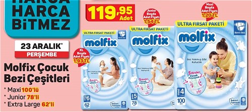 Molfix Çocuk Bezi Çeşitleri Maxi 100'lü/Junior 78'li/Extra Large 62'li image