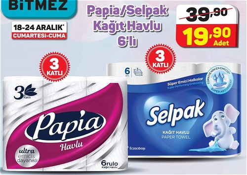 Papia/Selpak Kağıt Havlu 6'lı 3 Katlı | İndirimde Market