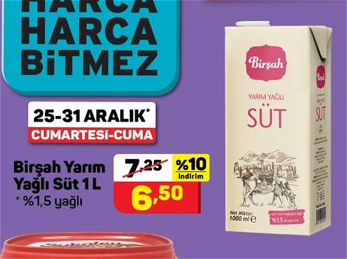 Birşah Yarım Yağlı Süt 1 l image