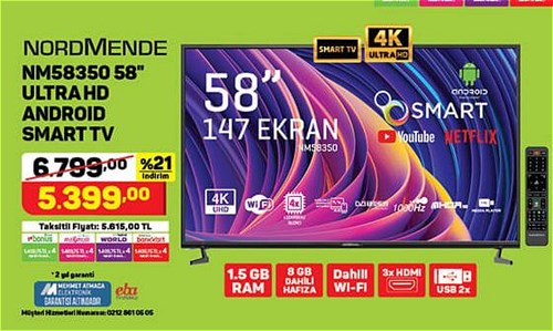 A101 Nordmende NM58350 58" Ultra HD Android Smart Tv