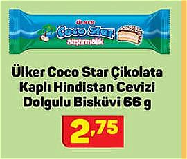 Ülker Coco Star Çikolata Kaplı Hindistan Cevizi Dolgulu Bisküvi 66 g image