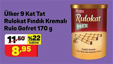 Ülker 9 Kat Tat Rulokat Fındık Kremalı Rulo Gofret 170 g image