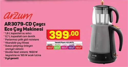 Arzum AR3079-CD Çaycı Eco Çay Makinesi 1650 W image