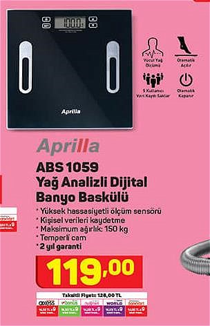 Aprilla ABS 1059 Yağ Analizli Dijital Banyo Baskülü image