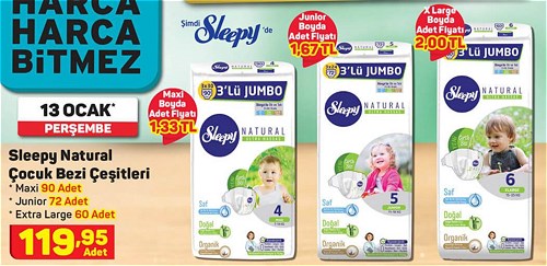 Sleepy Natural Çocuk Bezi Çeşitleri Maxi 90/Junior 72/Extra Large 60 Adet image