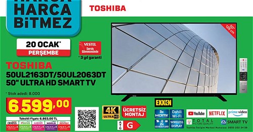 Toshiba 50UL216DT/50UL2063DT 50 inç Ultra HD Smart Tv image