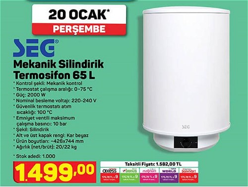 Seg Mekanik Silindirik Termosifon 65 L image