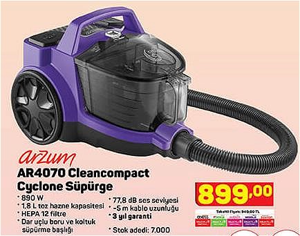 Arzum AR4070 Cleancompact Cyclone Süpürge 890 W image