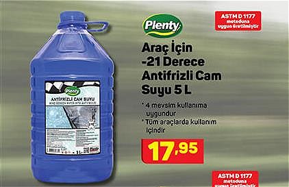 Plenty Araç İçin -21 Derece Antifrizli Cam Suyu 5 L image