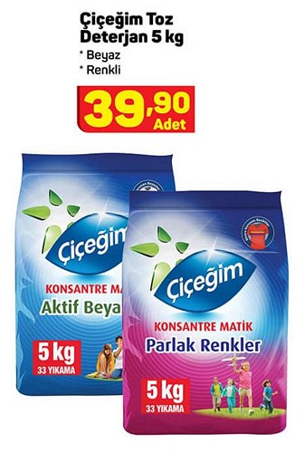 Çiçeğim Toz Deterjan 5 kg Beyaz/Renkli image