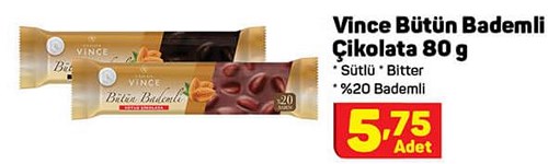 Vince Bütün Bademli Çikolata 80 g Çeşitleri image