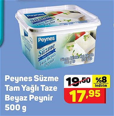 Peynes Süzme Tam Yağlı Taze Beyaz Peynir 500 g image