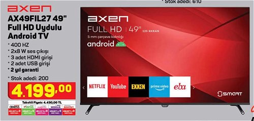 Axen AX49FIL27 49 inç Full HD Uydulu Android Tv image