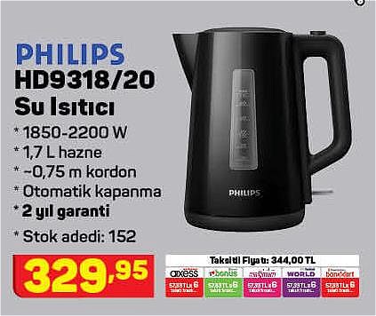 Philips HD9318/20 Sı Isıtıcısı 1850-2200 W image