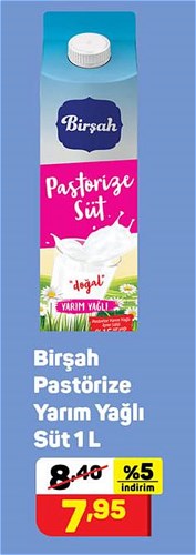 Birşah Pastörize Yarım Yağlı Süt 1 L image