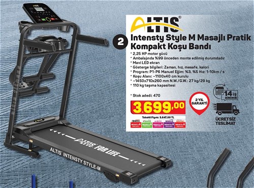 Altis Intensty Style M Masajlı Pratik Kompakt Koşu Bandı image