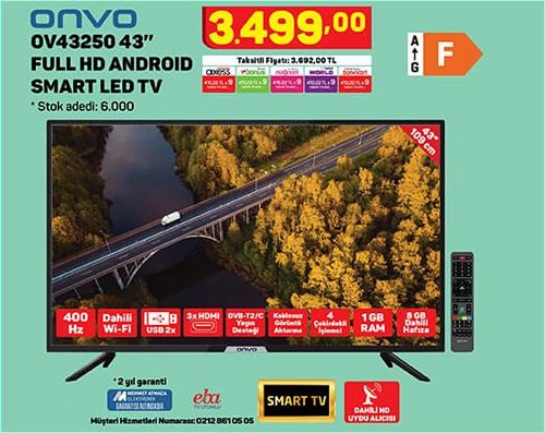 Onvo OV43250 43 inç Full HD Android Smart Led Tv image