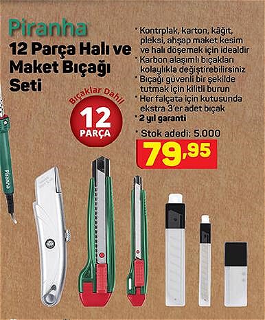 Piranha 12 Parça Halı ve Maket Bıçağı Seti image