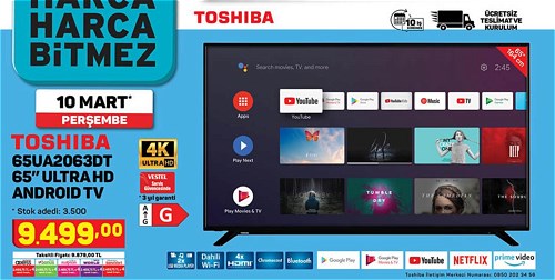 Toshiba 65UA2063DT 65 inç Ultra HD Android Tv image
