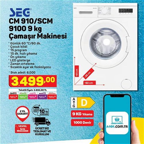 Seg CM 910/SCM 9100 9 kg Çamaşır Makinesi image