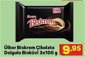 Ülker Biskrem Çikolata Dolgulu Bisküvi 3x100 g image