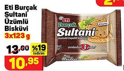 Eti Burçak Sultani Üzümlü Bisküvi 3x123 g image