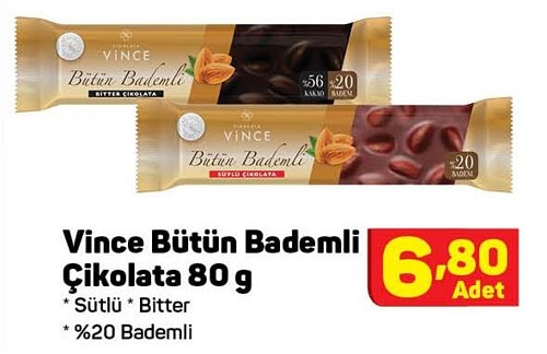 Vince Bütün Bademli Çikolata 80 g Çeşitleri image