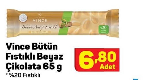 Vince Bütün Fıstıklı Beyaz Çikolata 65 g image