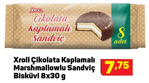 Xroll Çikolata Kaplamalı Marshmallowlu Sandviç Bisküvi 8x30 g image