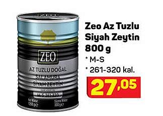 Zeo Az Tuzlu Siyah Zeytin 800 g M-S 261-320 kal image