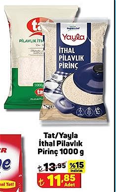 Tat/Yayla İthal Pilavlık Pirinç 1000 g image