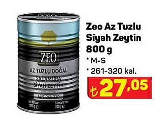 Zeo Az Tuzlu Siyah Zeytin 800 g M-S 261-320 kal image