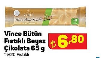 Vince Bütün Fıstıklı Beyaz Çikolata 65 g image