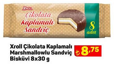 Xroll Çikolata Kaplamalı Marshmallowlu Sandviç Bisküvi 8x30 g image