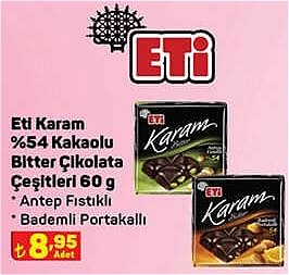 Eti Karam %54 Kakaolu Bitter Çikolata Çeşitleri 60 g image