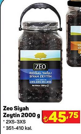 Zeo Siyah Zeytin 2000 g 2XS-3XS 351-410 kal image